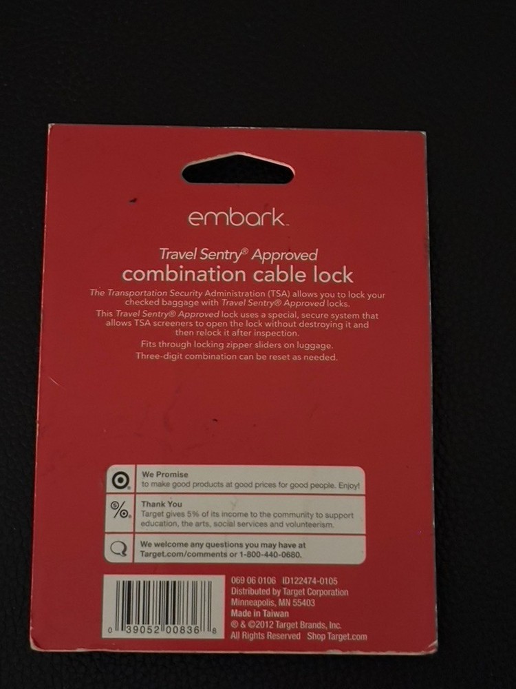 Combination Cable Lock - TSA Approved