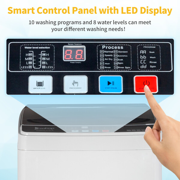 Full-Automatic Washing Machine Top Load Laundry Washer with LED Display 17.6 Lbs