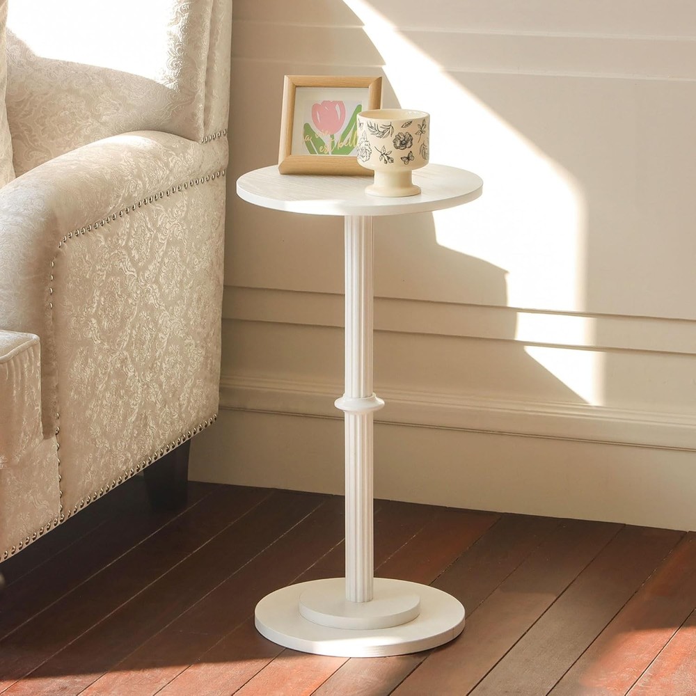 Drink Table Small Spaces Modern Round End Table W/ Fluted Wood Small Side Table