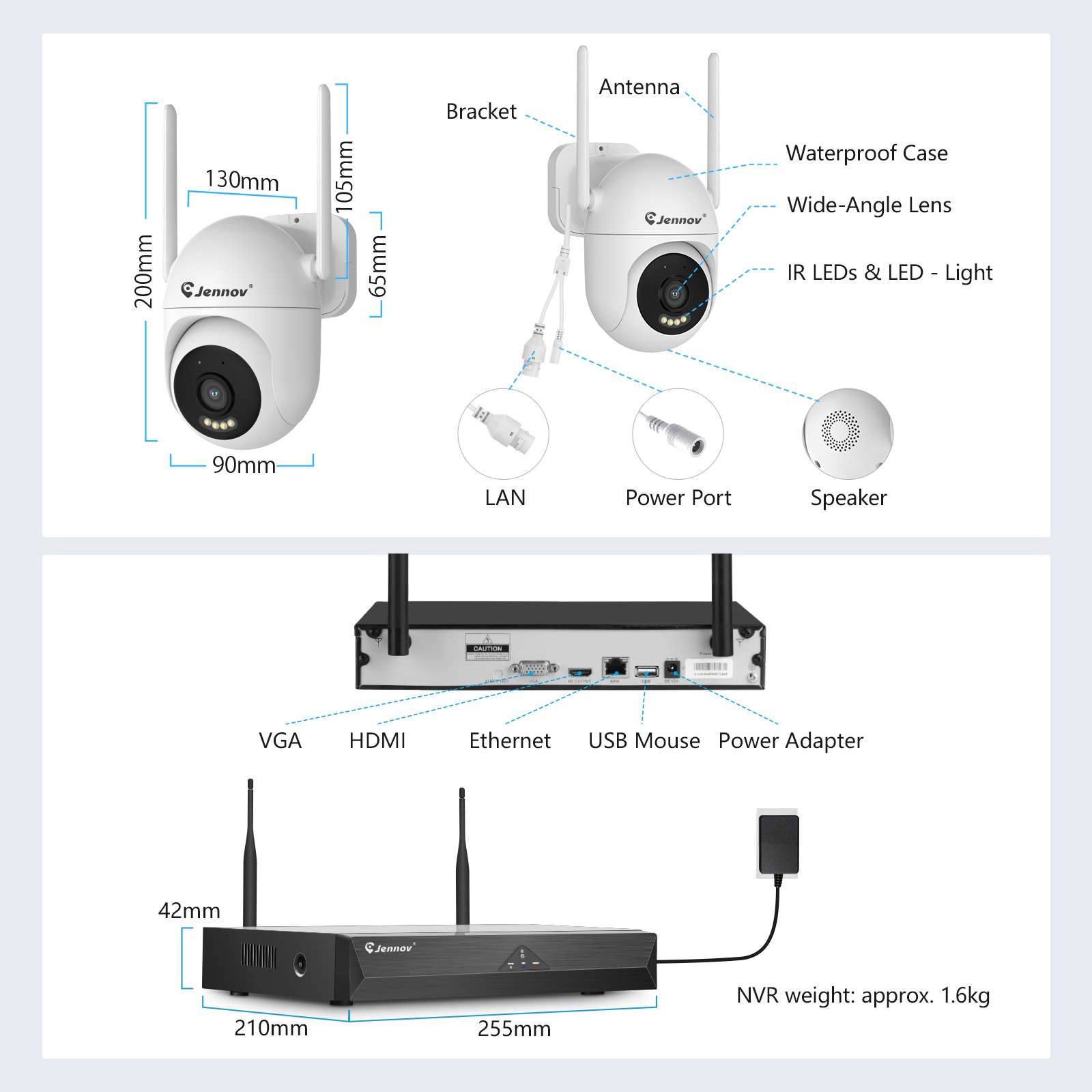 PTZ Wireless Home Security Camera System Wifi IP Camera 10CH NVR 24/7 Recording