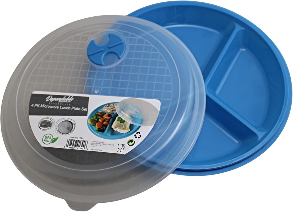 4-Pack Divided Microwave Plates with Vented Lids – BPA-Free, Stackable Meal Pr