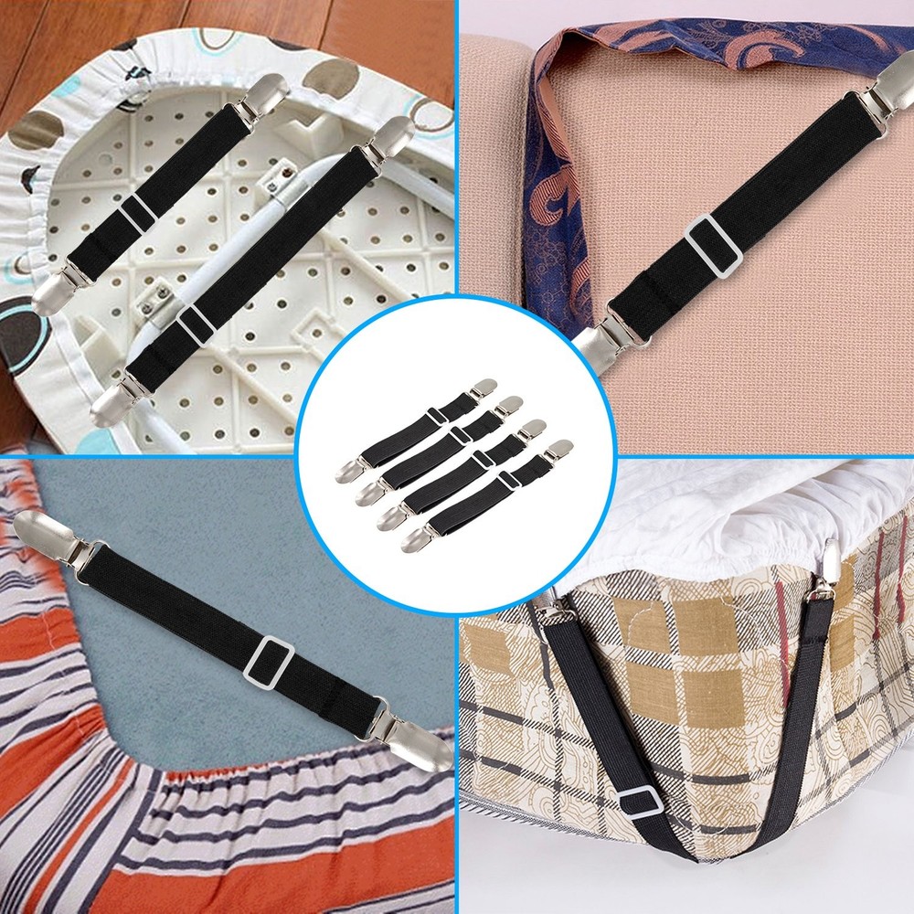 4Pcs Adjustable Bed Sheet Fasteners Suspenders, Elastic Sheet Band Straps Cli...