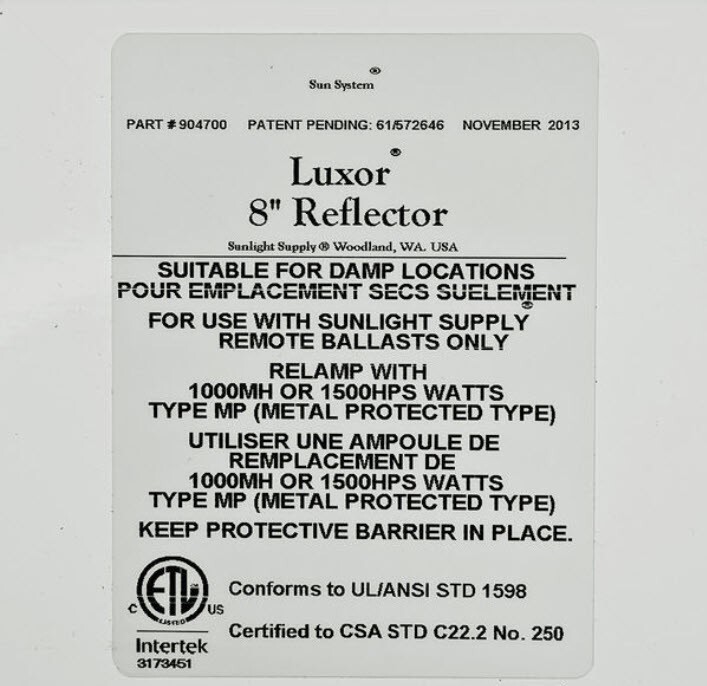 sun systems luxor 8" reflector