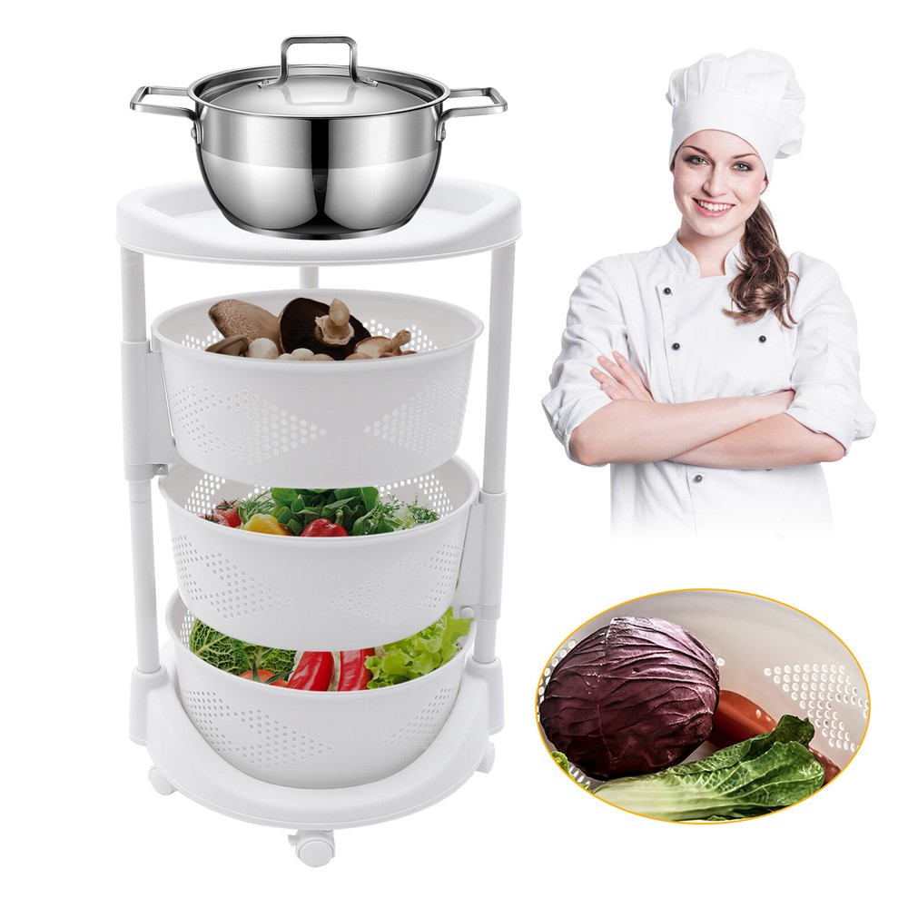 Multi-Layer Storage Shelves Kitchen Storage Cart Rotating Basket Vegetable Rack