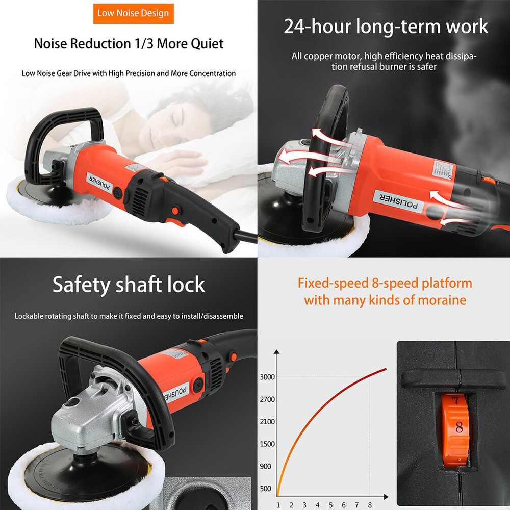 Car Polisher Buffer Sets 8 Variable Speeds with 2 Ergonomic Handle Switch Lock