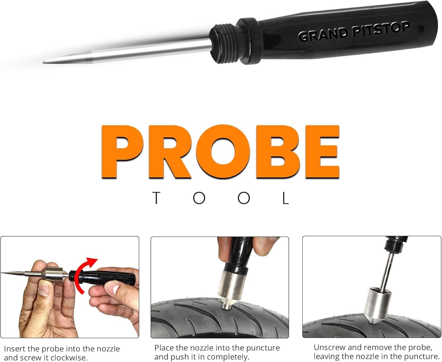 GRAND PITSTOP Tubeless Tire Gun Puncture Repair Kit with Mushroom Plug for Tyre