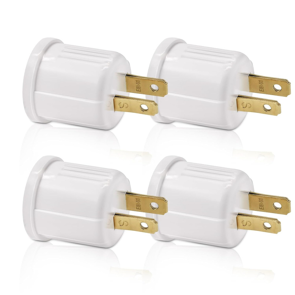 Outlet to Light Socket Converter 4 Pack – 2-Prong to E26/E27 Adapter, USA