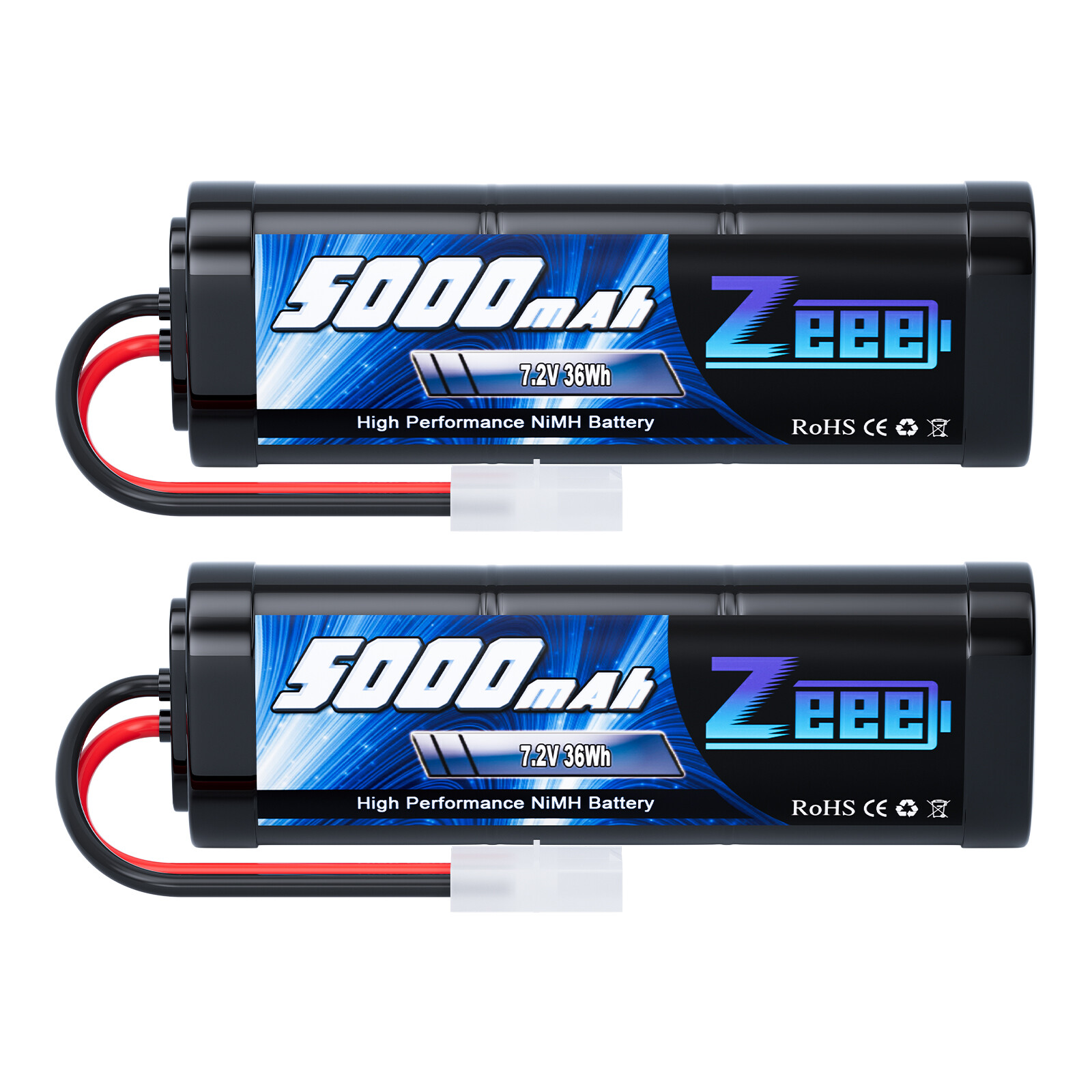2x Zeee 7.2V 5000mAh NiMH Battery Tamiya Plug for RC Car Truck Truggy Buggy Boat