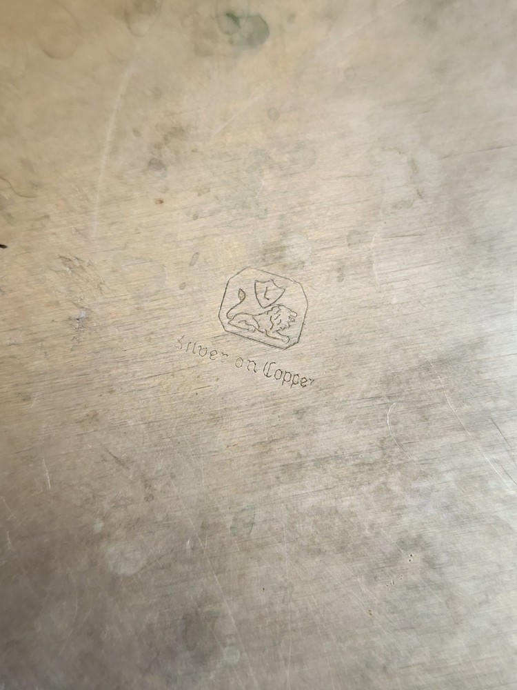 Vintage Silver on Copper Bed Warmer Silent Butler Crumb Catch WoodHandle Serpent