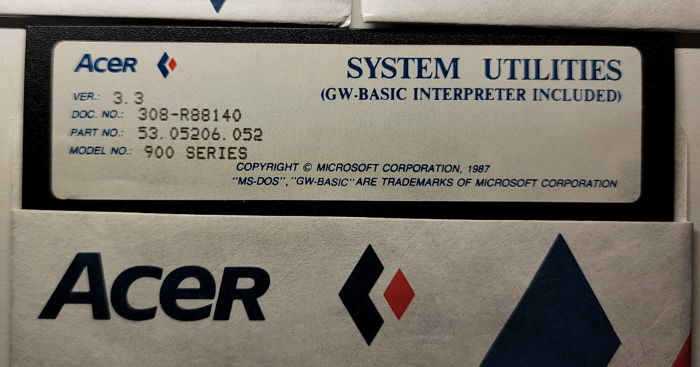 Acer Microsoft MS‑DOS 3.3 Operating System 5.25 Disk Untested 3 Disk Set 1987