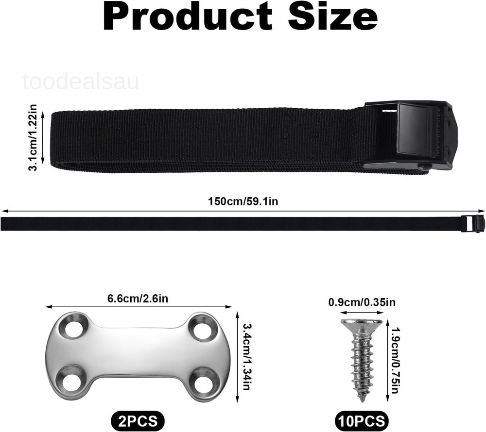 Cooler Tie Down Kit, Straps for Fixed Coolers to Medium, black,silver