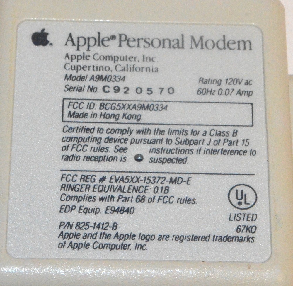 *Vintage* Apple Personal Modem *Used* A9M0334