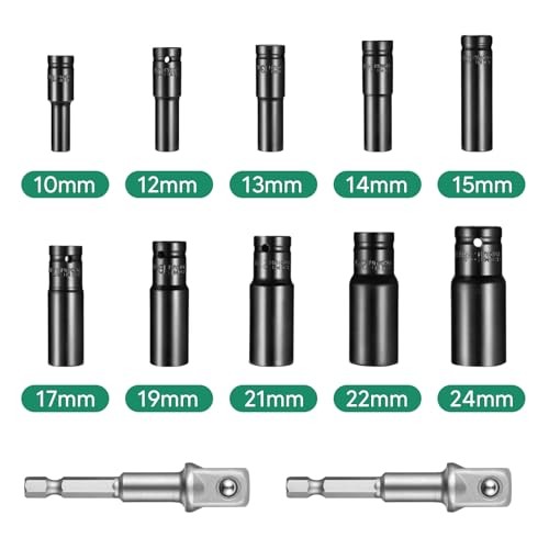 1/2" Drive Impact Socket Set, 12-Piece Deep Socket Set with Extension Bar,