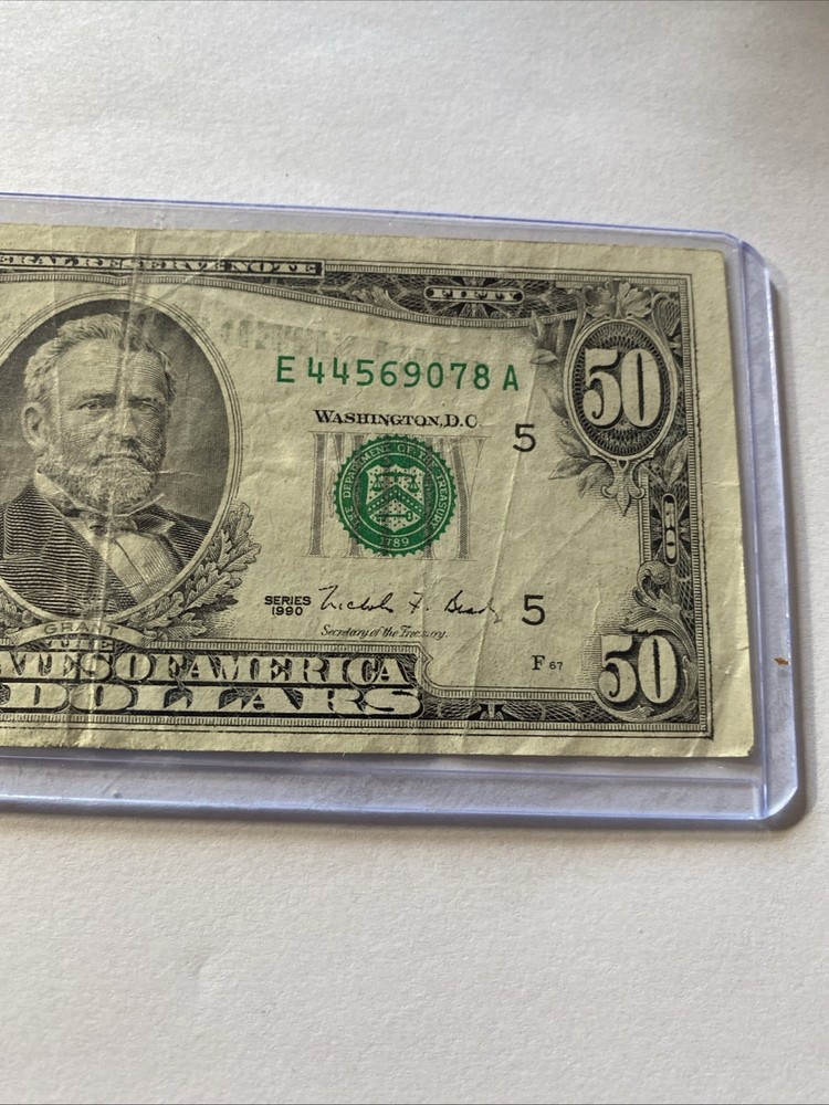 1990 USA banknote $50 Note Cutting Error