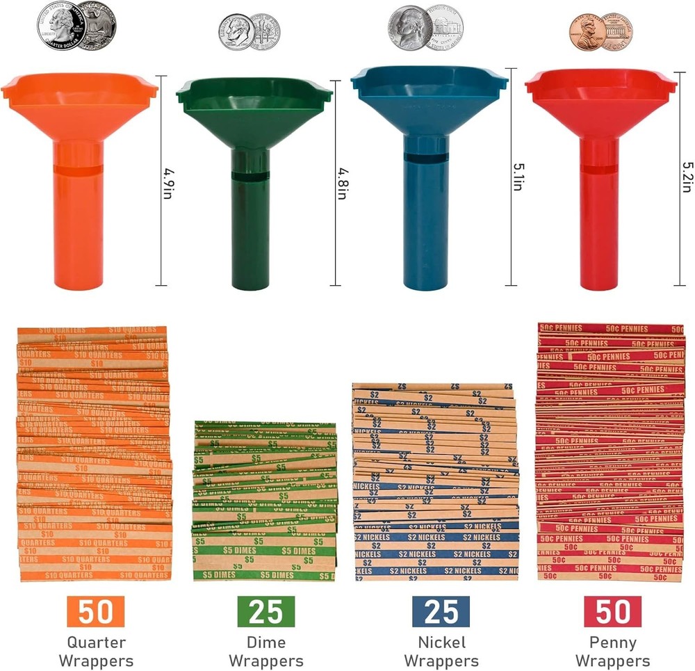 Durable ABS Coin Sorters & Color-Coded Wrapper Set for Efficient Coin Management