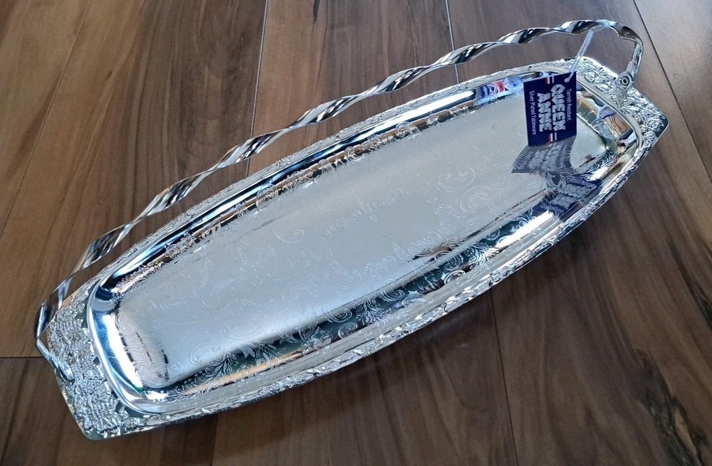 Queen Anne Silverplated Serving Tray Tarnish Resistant 15.5"x6" New/Tags England