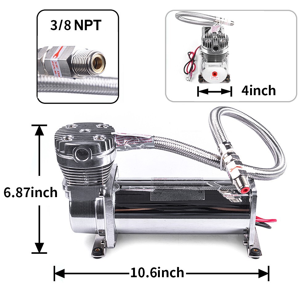 Air Suspension Compressor 3/8 NPT 200 PSI Heavy Duty Air Train Horn 12V