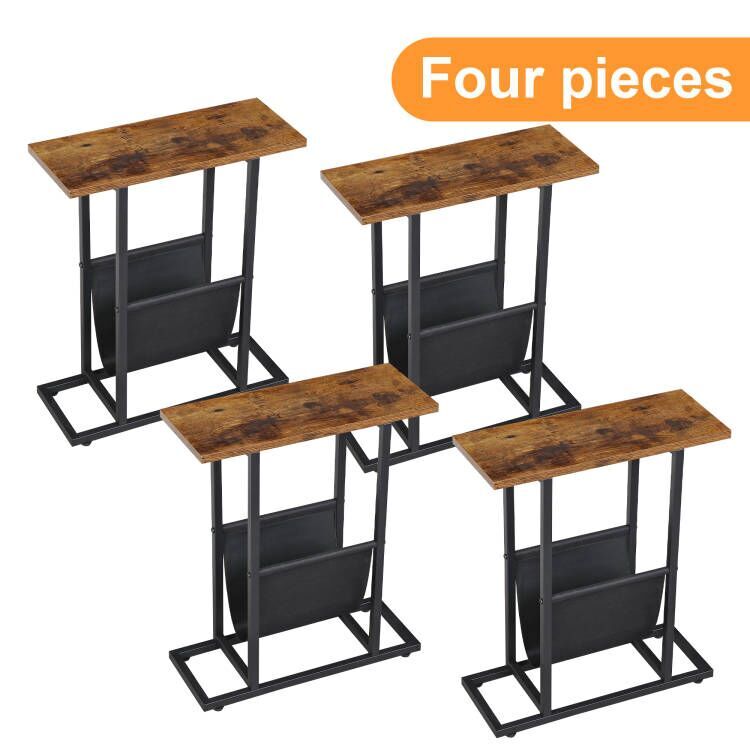 4PCS Narrow Sofa Side End Table Snack Bedside Table Storage Holder Rustic Brown