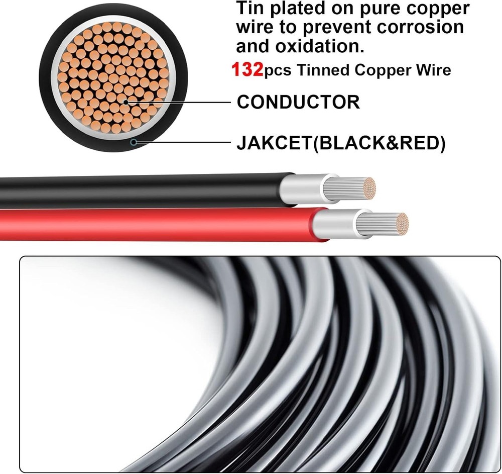 30FT 8AWG Solar Panel Extension Cable with Connectors for Solar Systems