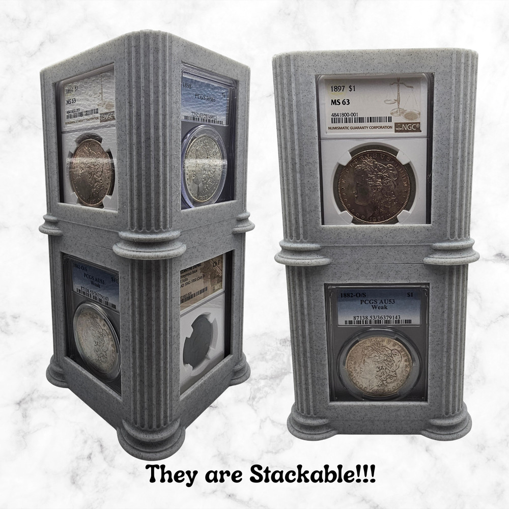 Stackable Coin Slab Display Storage for NGC PCGS ANACS CAC with Lid Grey Marble