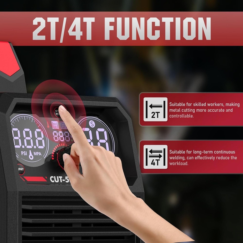 55A Dual Voltage Plasma Cutter with Large Digital Display, Non-HF Pilot Arc
