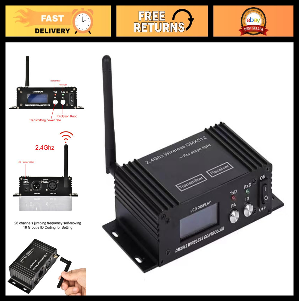 Wireless DMX 512 Controller with LCD Display, Power Adjustable Lighting Dimmer f