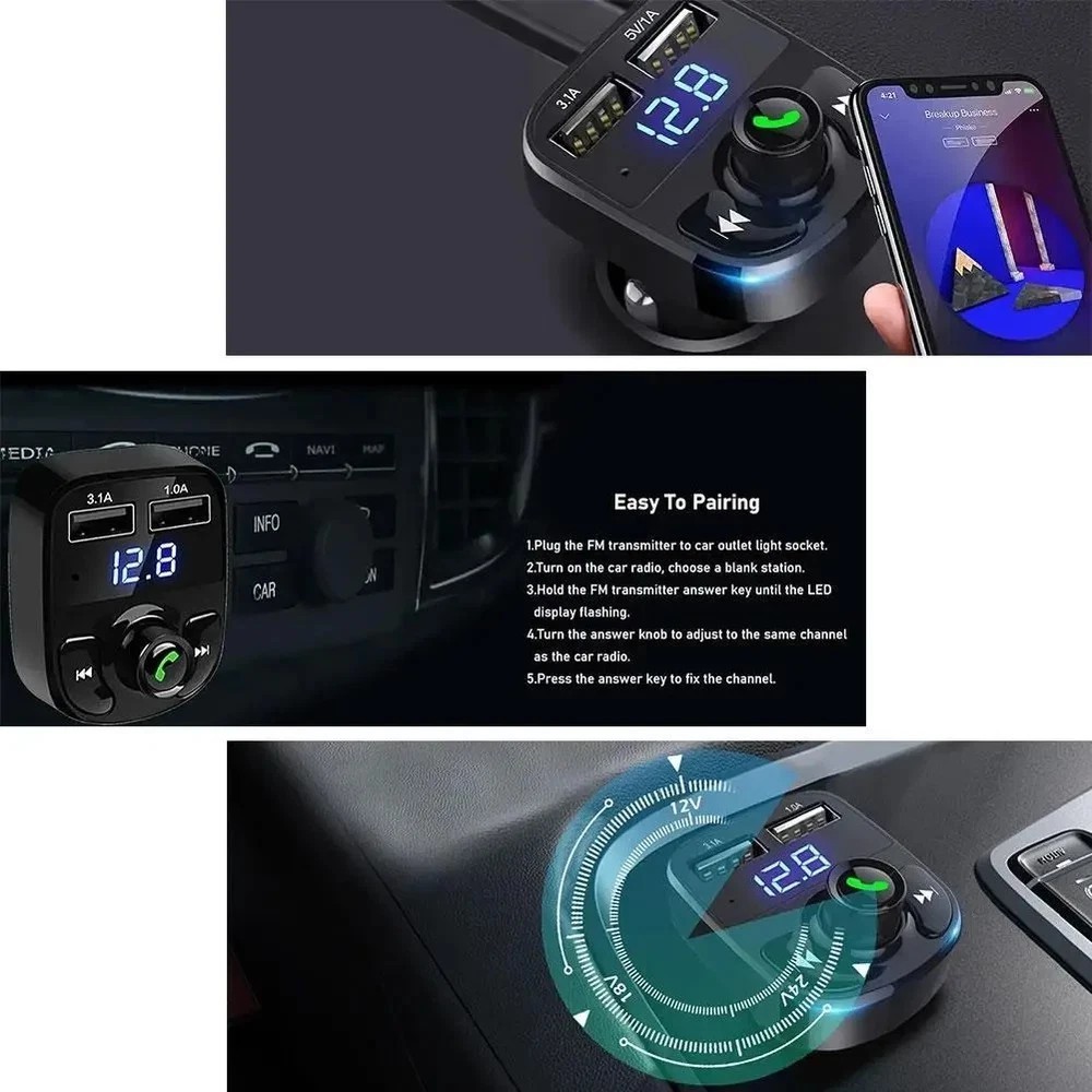 Bluetooth 5.0 Car Wireless FM Transmitter Adapter AUX Hands-Free 2USB PD Charger