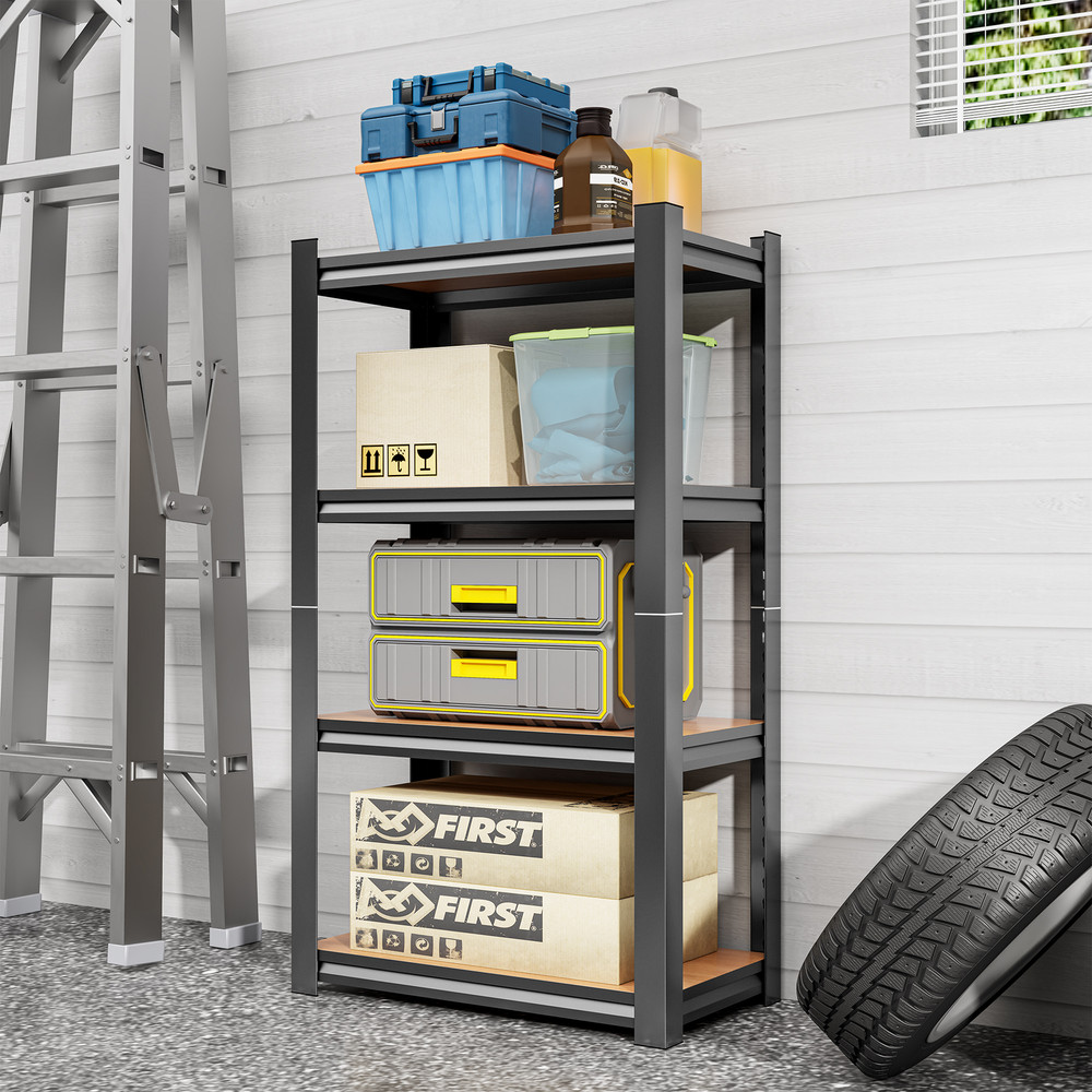 4-Layer Storage Rack, Adjustable Height Wooden Shelf