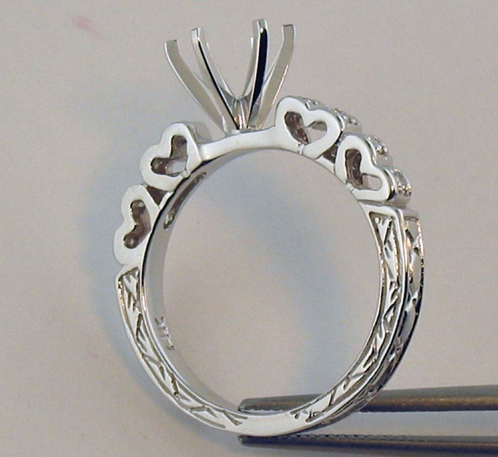 Heart Shape Engrave Style Semi Mount Diamond wedding Set 14K Solid White Gold