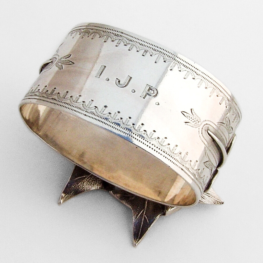 Aesthetic Napkin Ring Leaf Base Gorham Sterling Silver 1869 Mono IJP