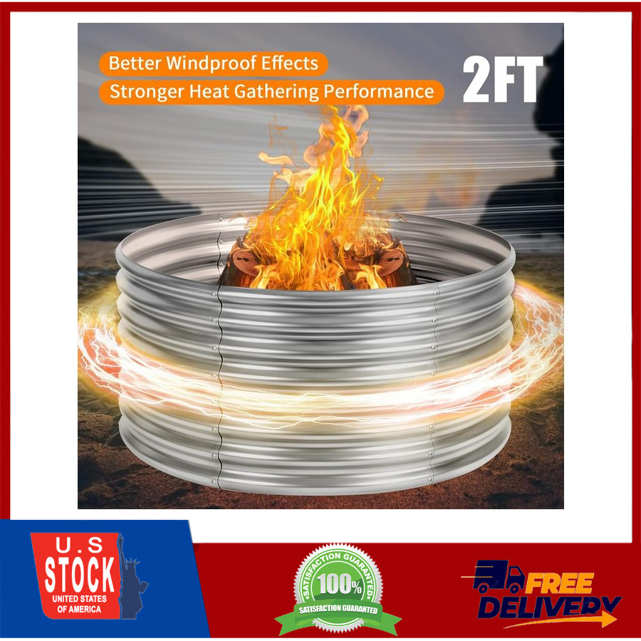 Fire Pit Ring 48 Inch, Raised Height 24 Inch, Fire Ring for Camping, Backyard