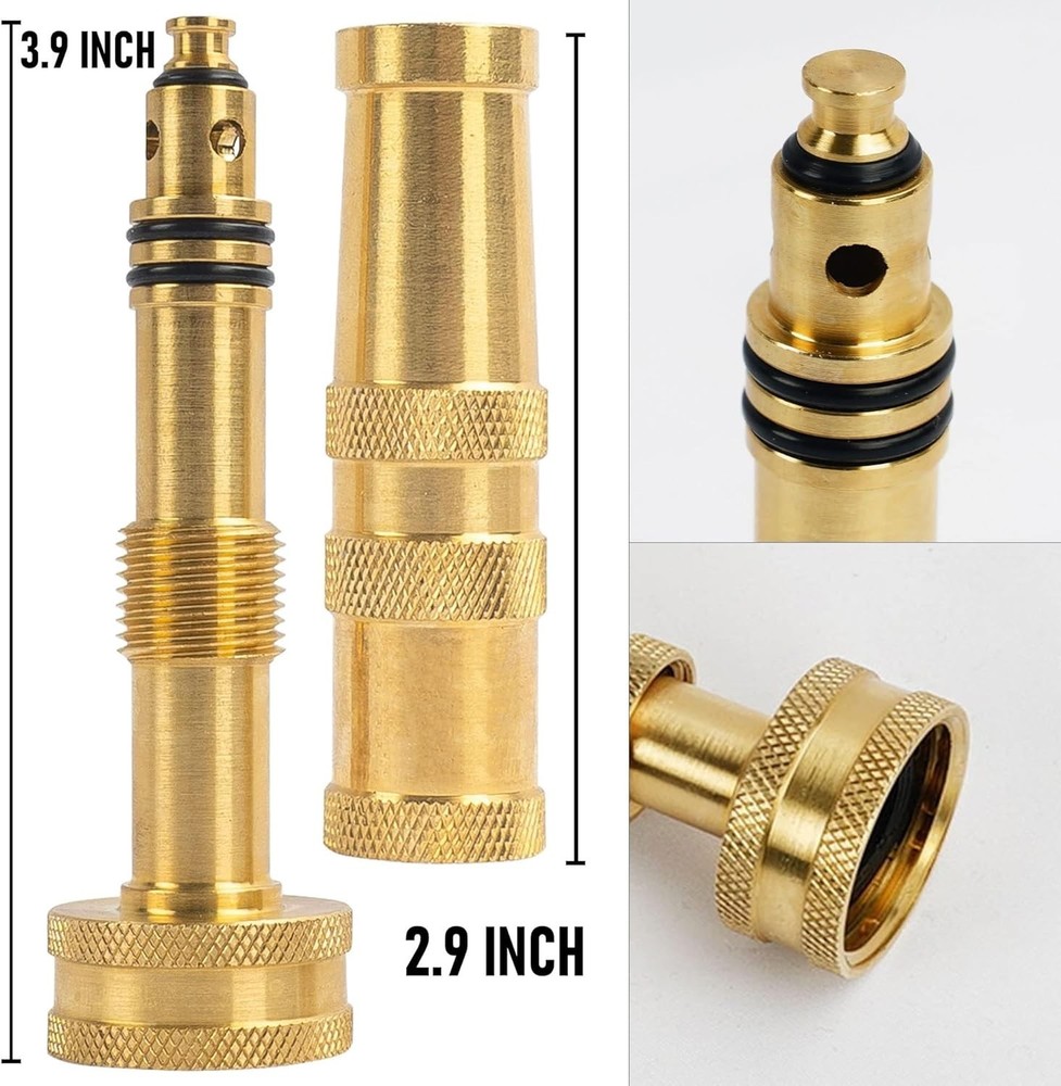 Versatile 4" Brass Hose Nozzle with Adjustable Flow & Rubber Washers Included
