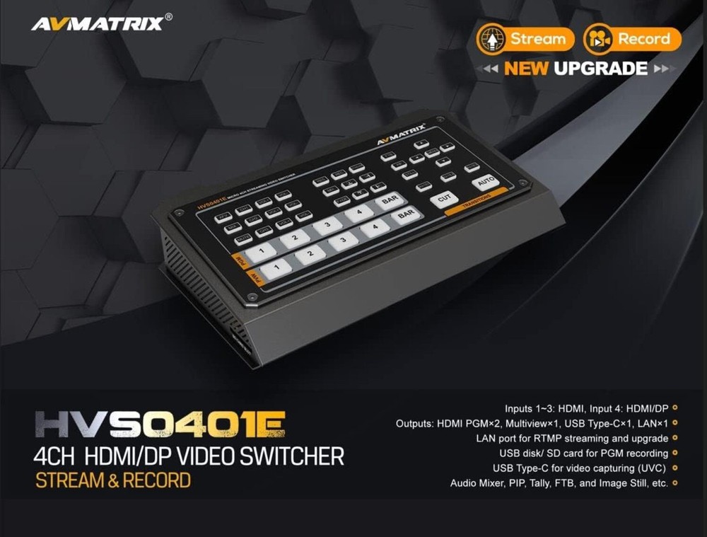 AVMATRIX HVS0401E Micro 4 Channel HDMI/DP Video Switcher