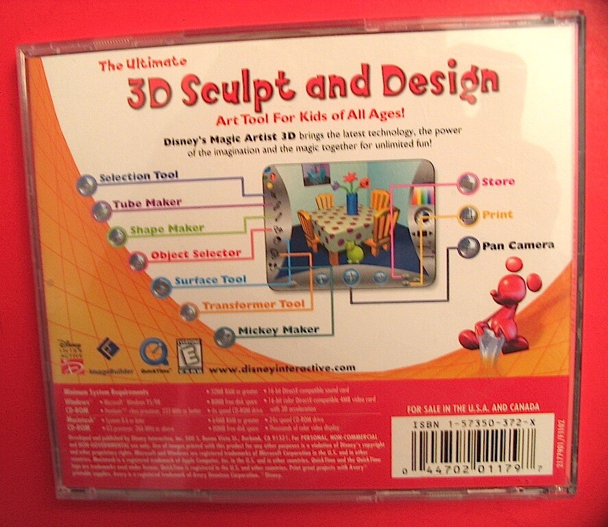 Disney's Magic Artist 3D Sculpt and Design Art Tool Program 2000 Windows Mac CD