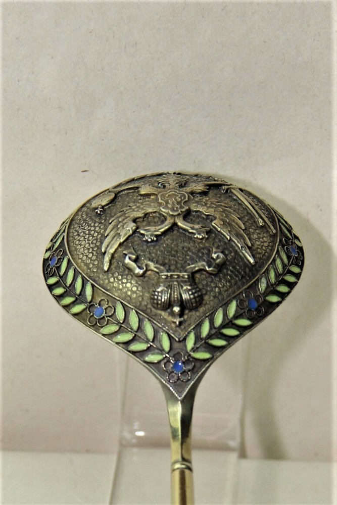 Russian 84 Silver Cloisonne Enamel Serving Table Spoon Grachevs brothers