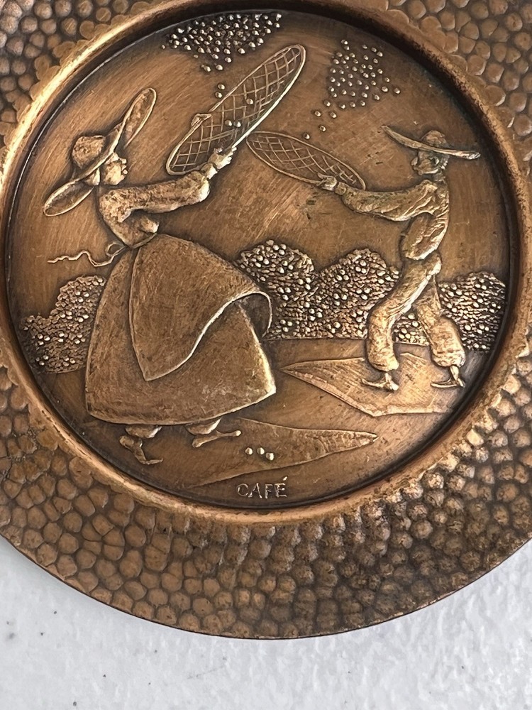 Embossed Hammered Copper Mini Dish Plate Coaster Bienal Cafe Lasso