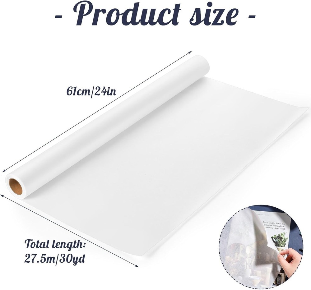 24" x 30yd White Tracing Paper Roll – Translucent Pattern Paper for Sewing
