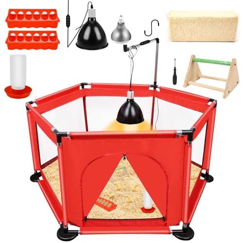 Chicks Brooder Box for Chicken Starter Kit- Includes Timing Heat Lamp Set, Red