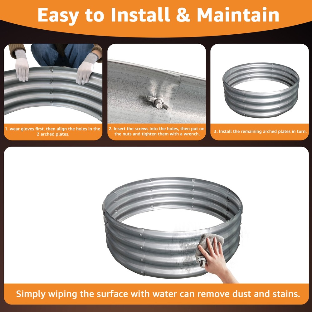 Silver Round Galvanized Steel 3ft Fire Ring Pit for Backyard, Camping