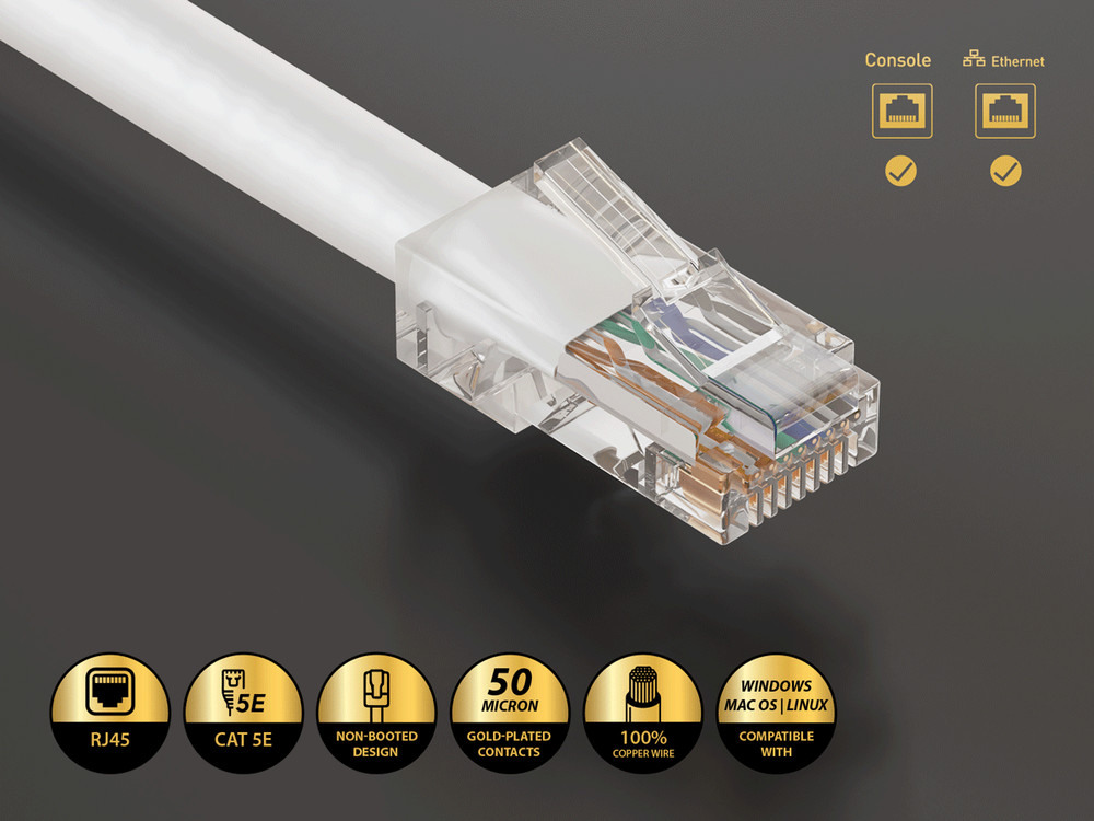 50ft Cat5e UTP Non-Booted Ethernet Network Patch Cable 24AWG Bare Copper, White