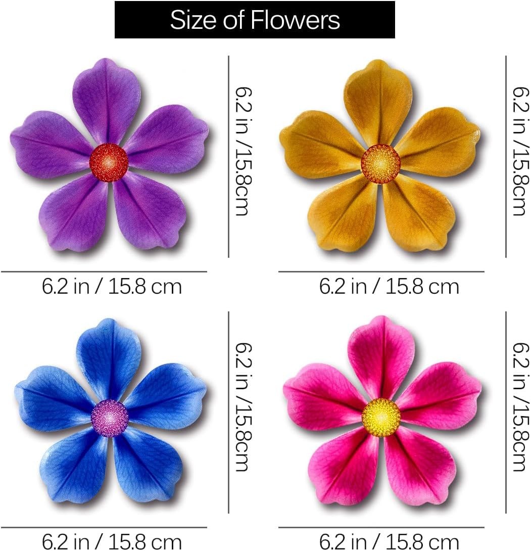 4 Pcs Metal Flower Wall Decor 6.2 Inch Hanging Art for Outdoor Garden Yard Fence