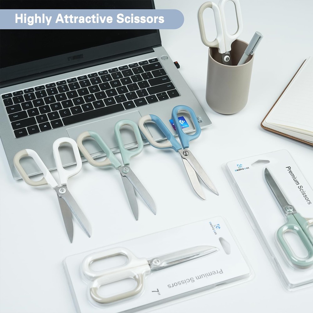 Blue Cute Office Scissors with Comfort-Grip Handles, Sharp Craft Scissors for...