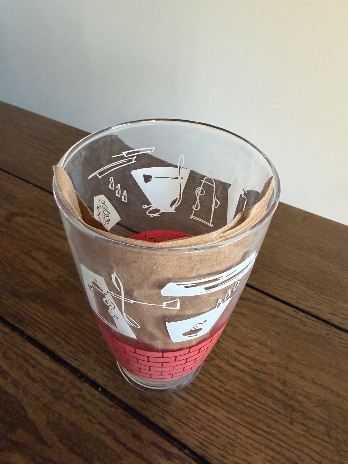 Vtg Libbey LARGE Iced Tea Glass, 32 Ounce Retro Mod Tumbler Red White