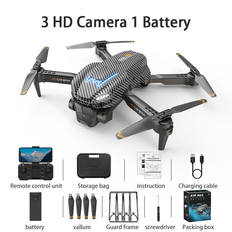 A16 MAX Drone WIFI FPV 4K HD 3 Camera 360° Obstacle Avoidance Quadcopter