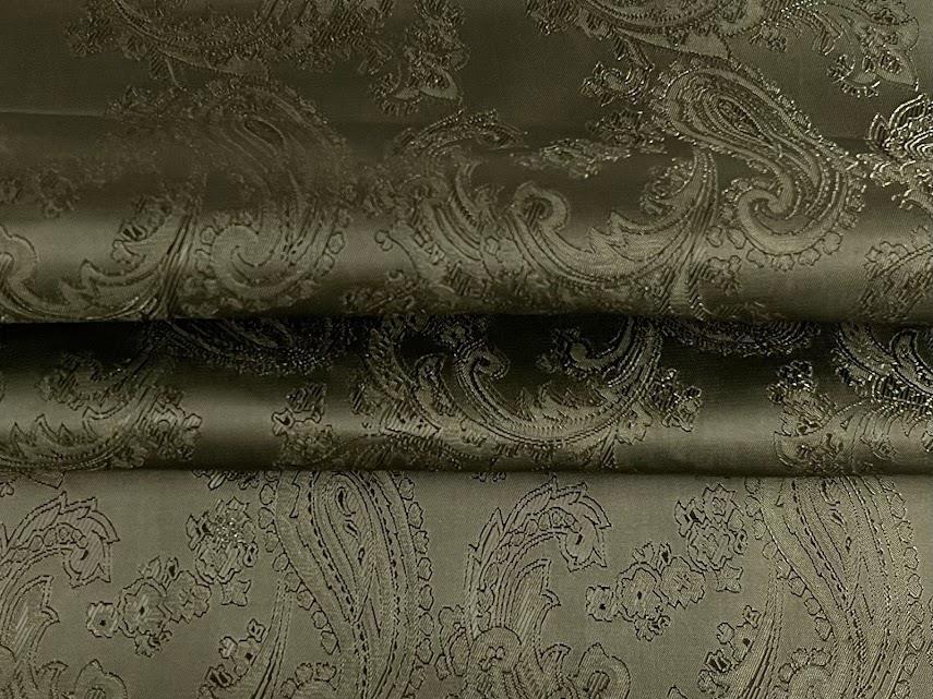 Paisley Jacquard Satin Lining Fabric Material OLIVE GREEN