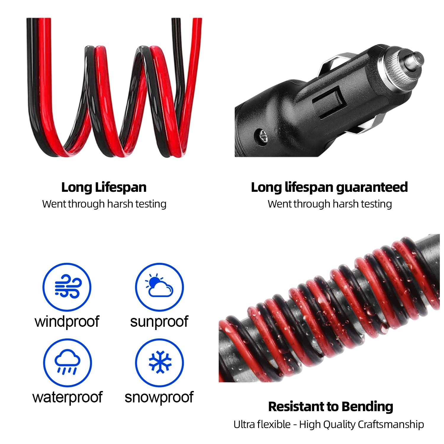 2pcs 12-24V Fused LED Car Cigarette Lighter Plug Socket Cable Adapter w/ Switch