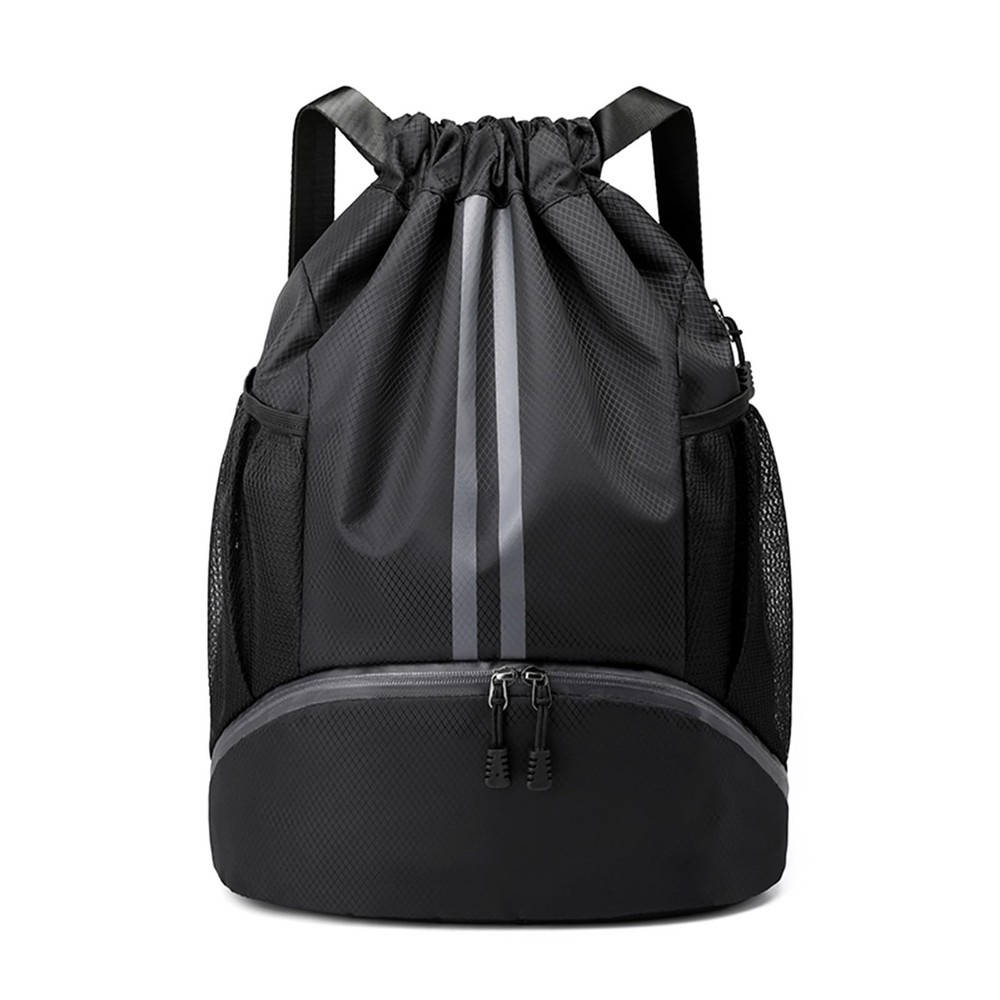 JELUTAR Drawstring Backpack Gym Bag with Shoes Compartment for Large, Black