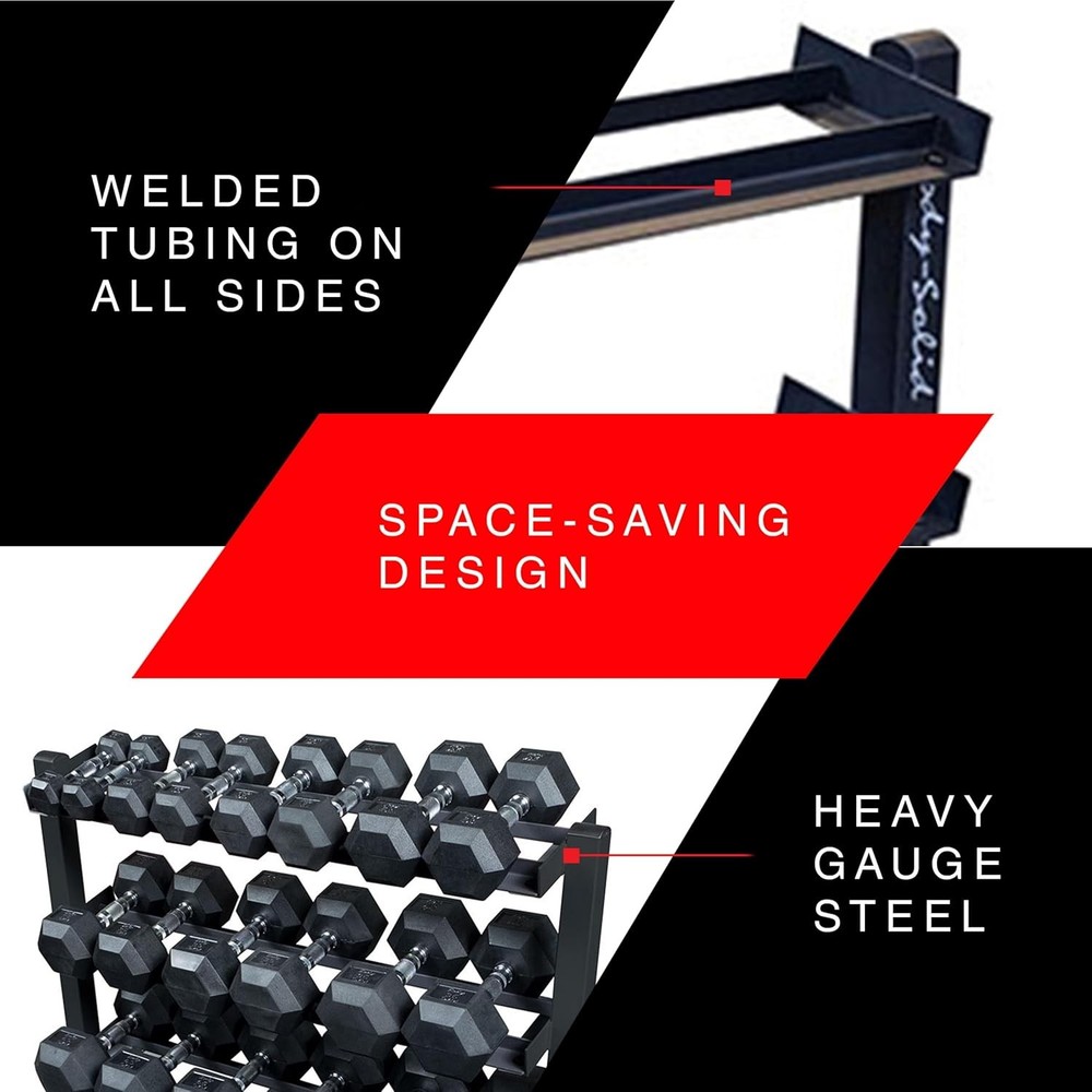 Body-Solid 3-Tier Horizontal Dumbbell Rack Stand Only, Weight Rack Stores