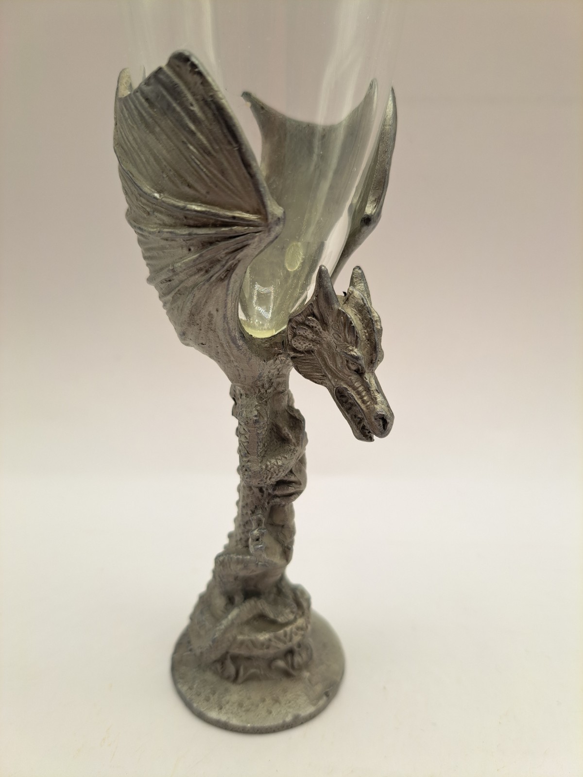 Pewter Dragon Champagne Glass Handcrafted 8"