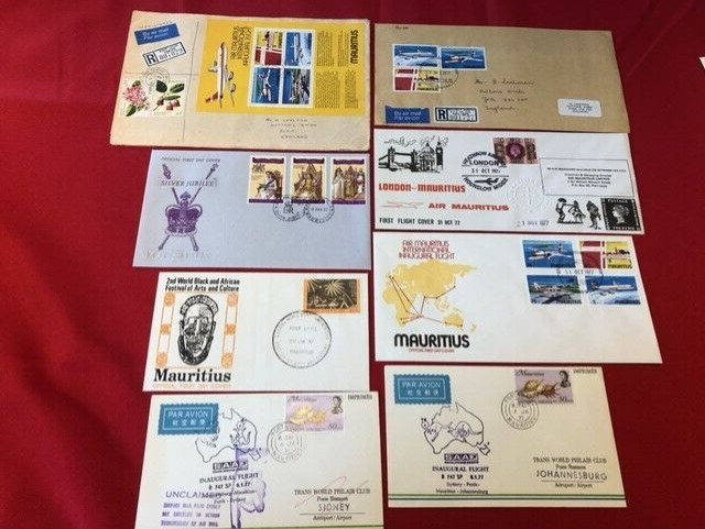 1977 Mauritius x 8 FDC inc. 2 registered